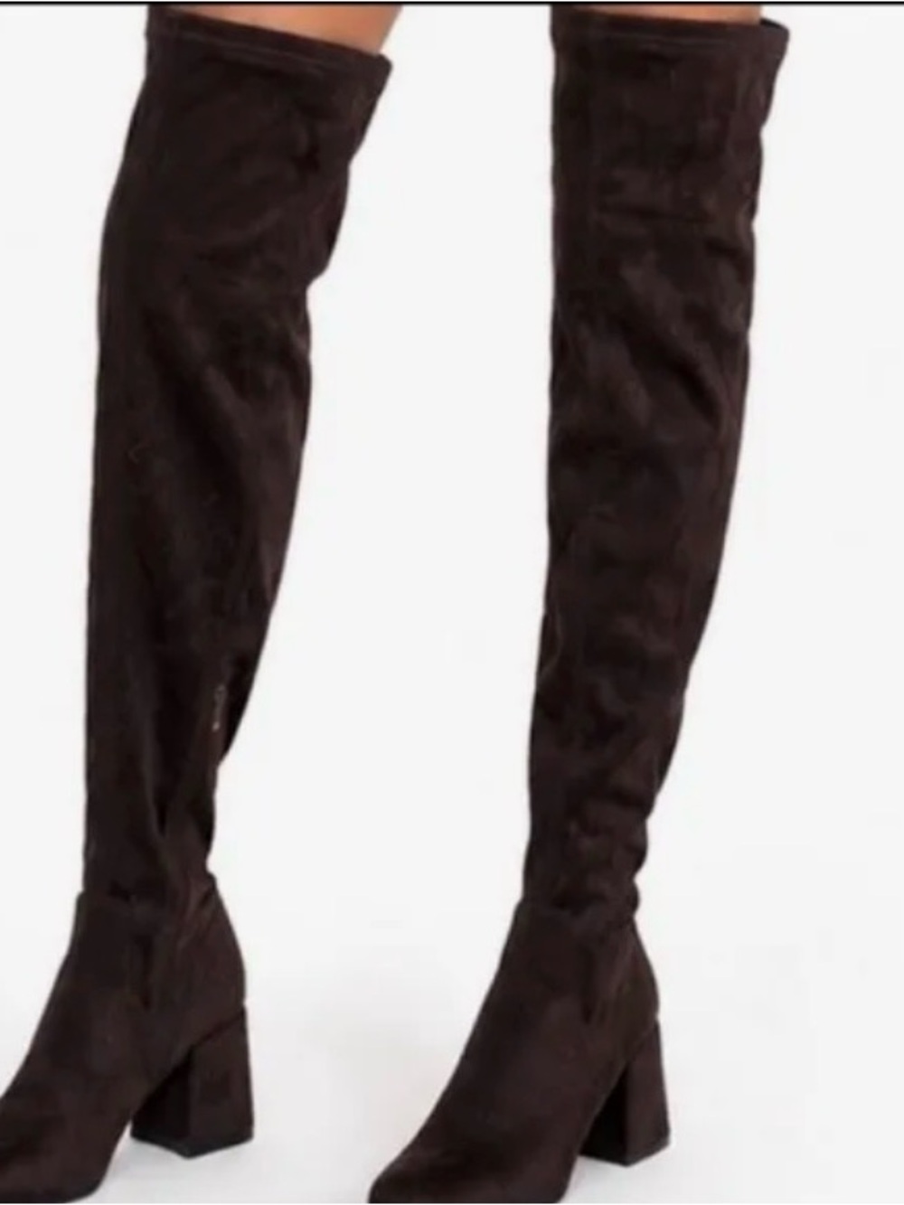 Over-the-Knee Block Heel Boots in Dark Brown Suede